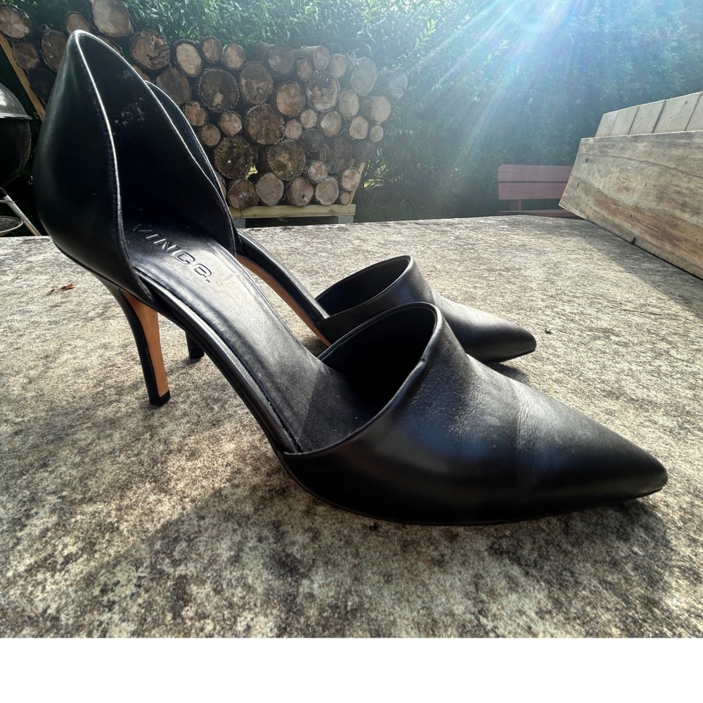 Vince BlackLeather D'Orsay Pumps Italian Pointed Toe Heels Size 9M EUR 40